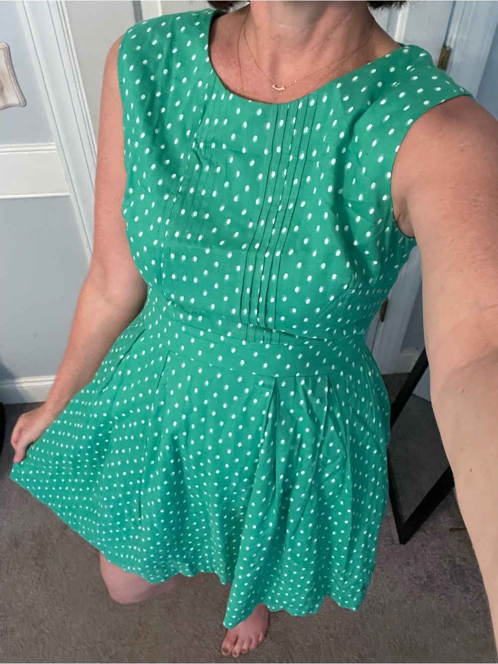 Esley Green Polka Dot Sleeveless Dress